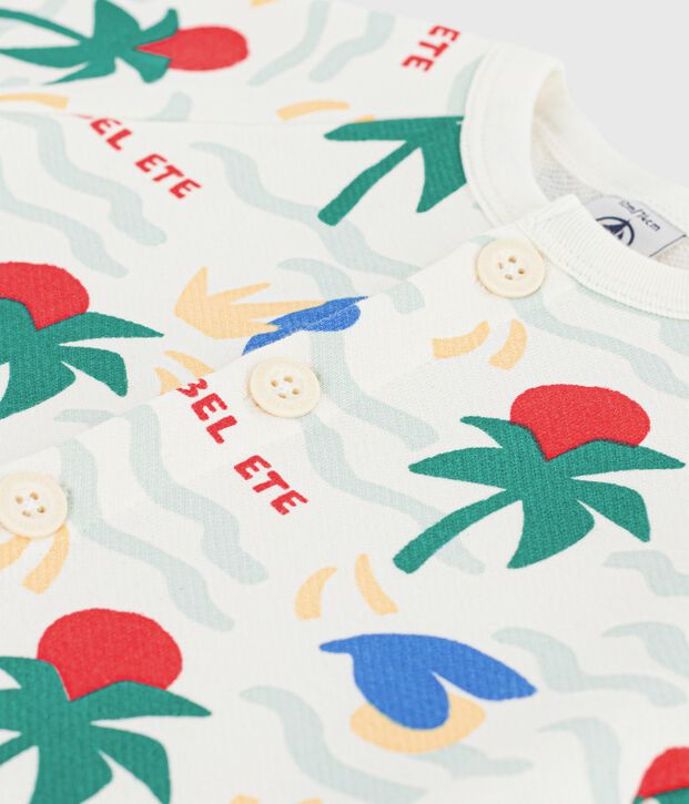 Combinaison courte b&eacute;b&eacute; en coton imprim&eacute;e &eacute;cru/multicouleur