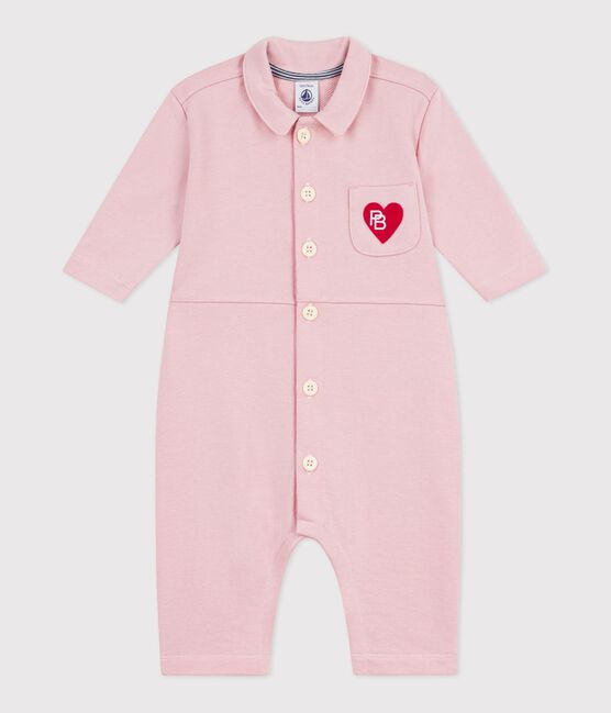 Combinaison longue bébé en coton uni, style pompiste rose JOLI