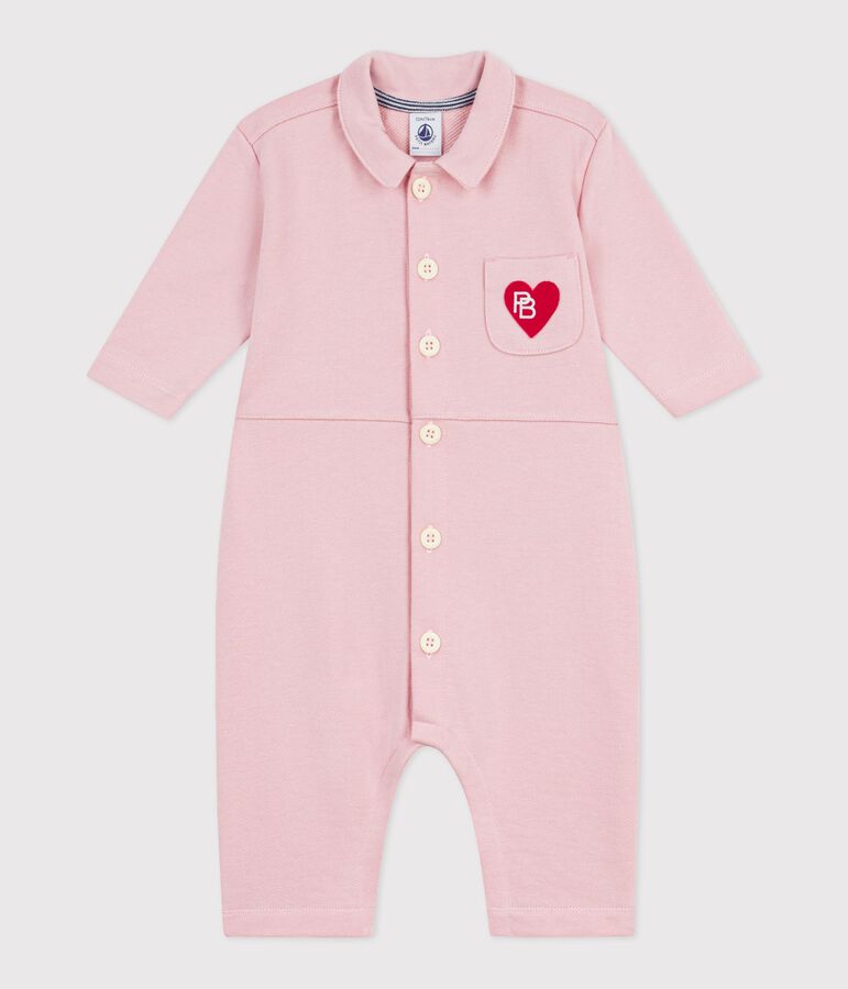 Combinaison longue b&eacute;b&eacute; en coton uni, style pompiste rose JOLI