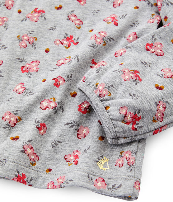 Tee shirt manches longues enfant fille gris BELUGA/blanc MULTICO