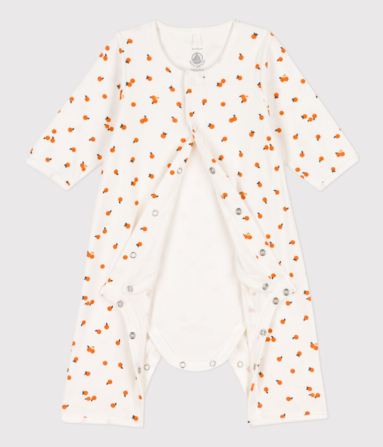 Bodyjama imprim&eacute;s en coton blanc MARSHMALLOW/ ORANGE