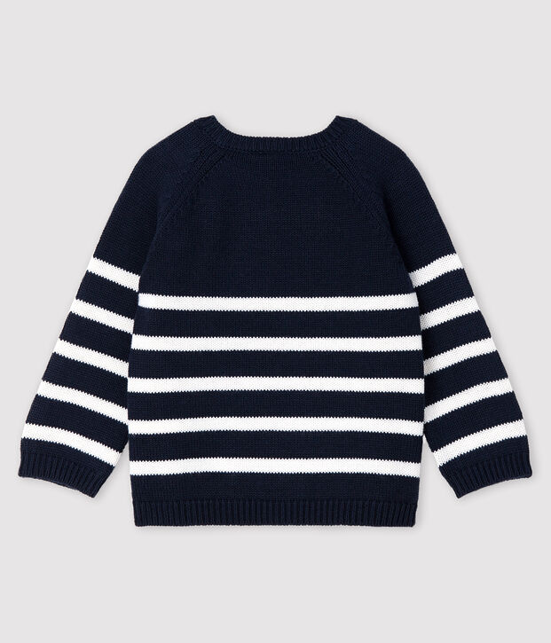 Pull ray&eacute; &agrave; motif b&eacute;b&eacute; gar&ccedil;on bleu/blanc