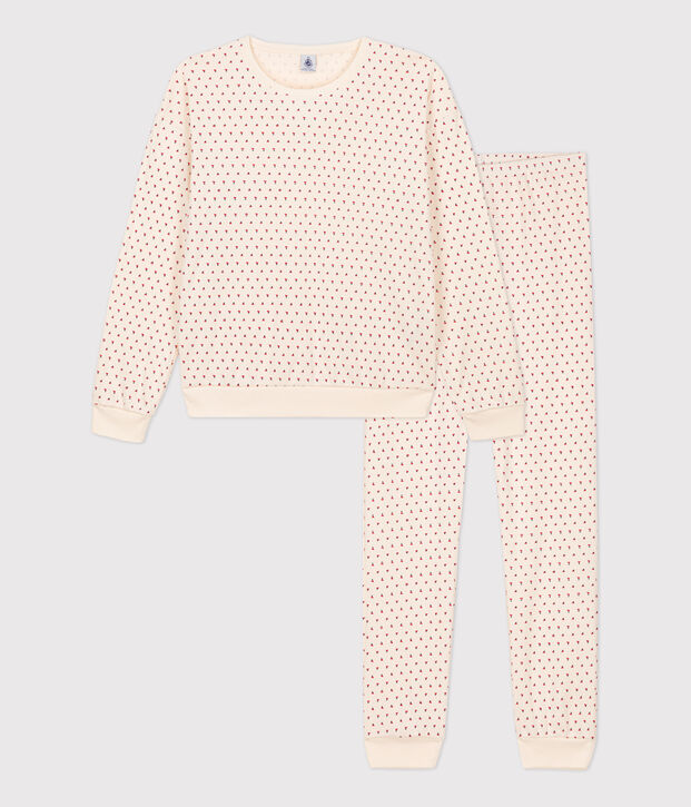 Pyjama femme en coton &eacute;cru/multicouleur