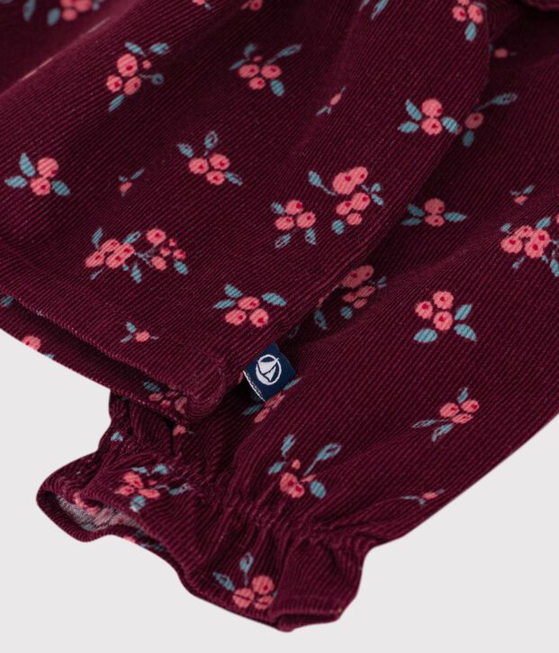 Blouse b&eacute;b&eacute; en velours manches longues imprim&eacute;e fleurs rouge/multicouleur