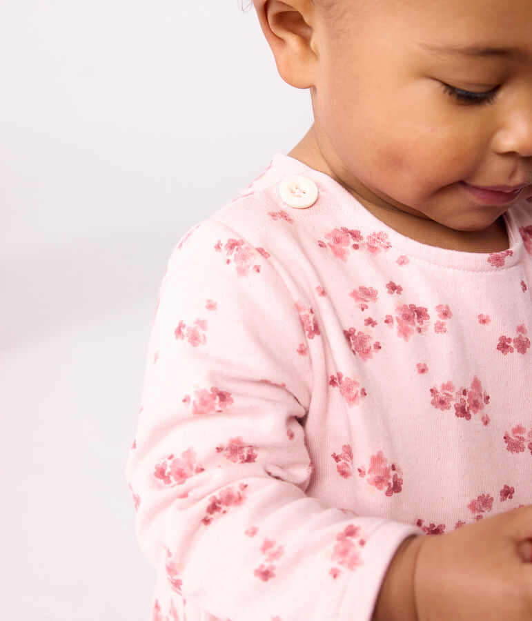 Robe b&eacute;b&eacute; en coton manches longues imprim&eacute;e fleurs rose JOLI/blanc MULTICO