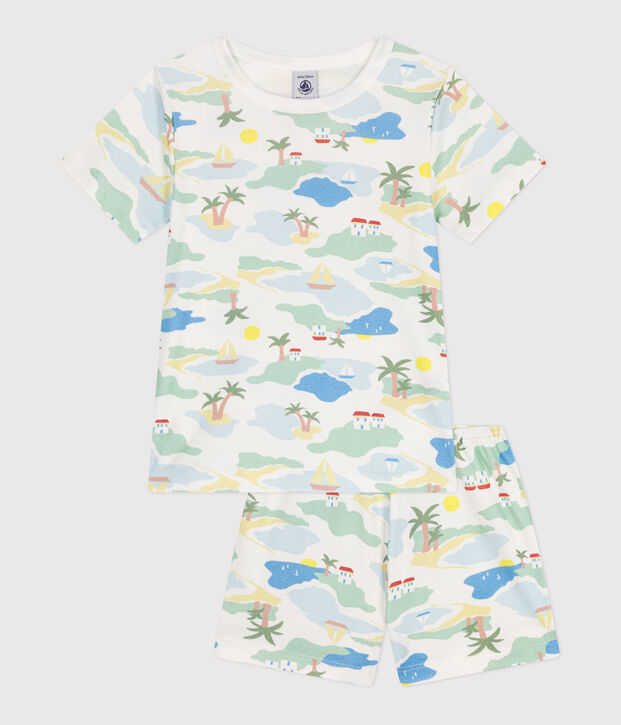 Pyjama short enfant en coton imprim&eacute; blanc/multicouleur