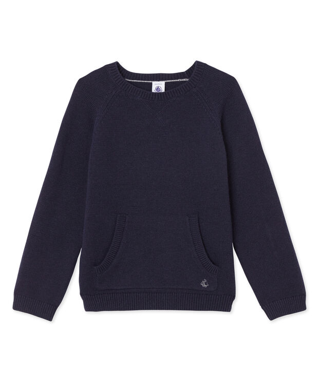 Pull gar&ccedil;on en laine et coton bleu marine