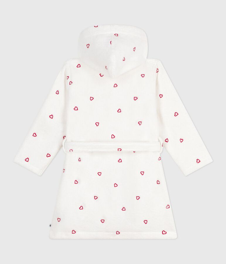 Peignoir enfant en coton &eacute;ponge c&oelig;urs brod&eacute;s blanc MARSHMALLOW/rouge TERKUIT