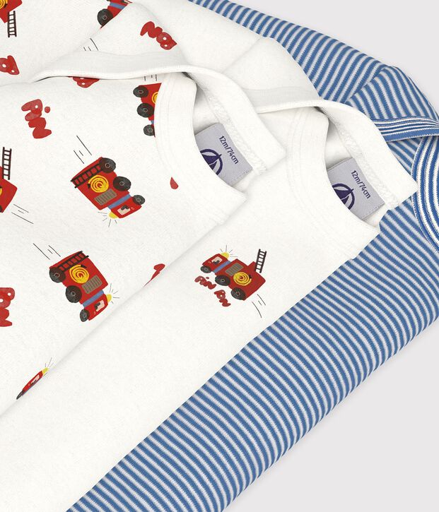 Lot de bodies manches longues en coton imprim&eacute; pompier b&eacute;b&eacute; multicouleur