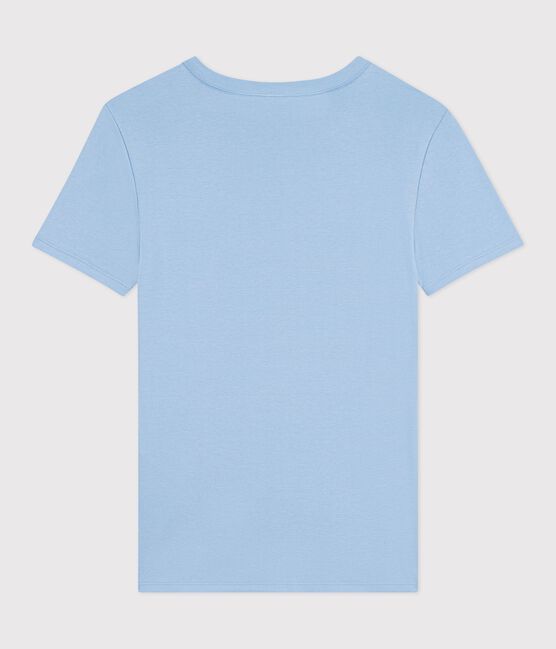 Tee-shirt femme en coton manches courtes uni bleu FLO