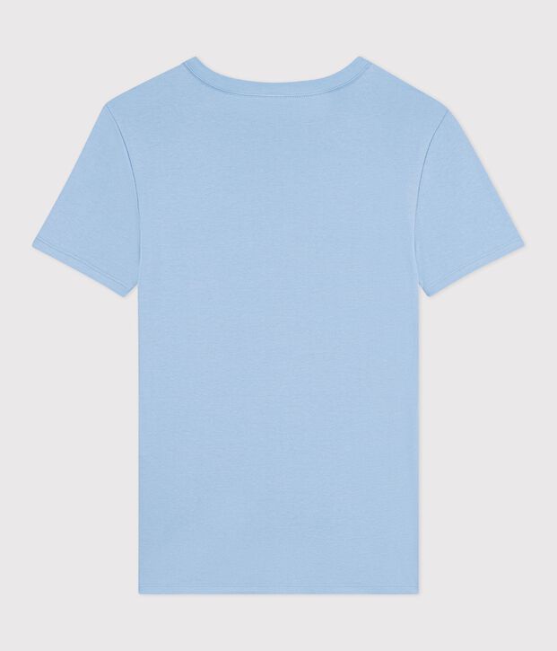 Tee-shirt femme en coton manches courtes uni bleu clair