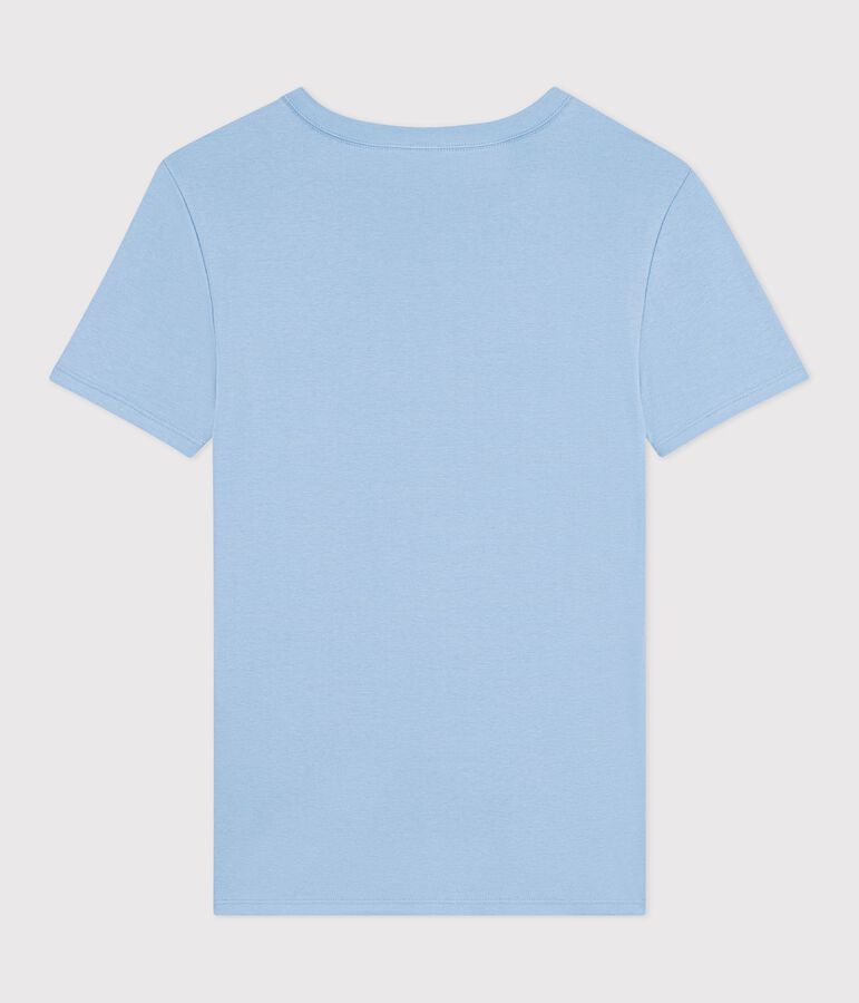 Tee-shirt femme en coton manches courtes uni bleu FLO