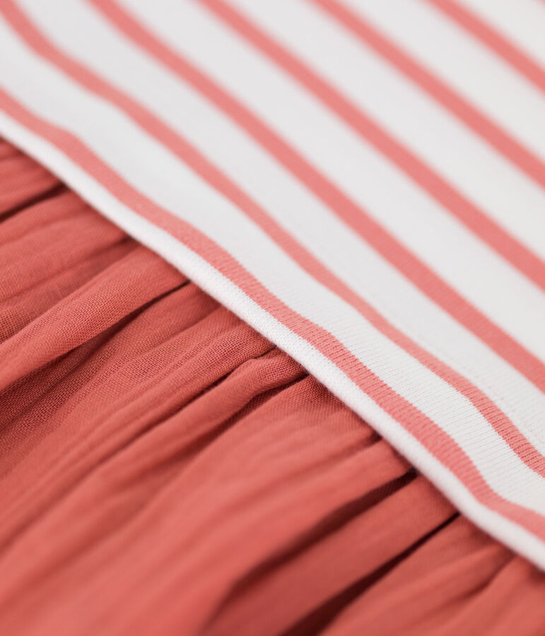 Robe en jersey et gaze de coton bio enfant fille blanc MARSHMALLOW/ PAPAYE