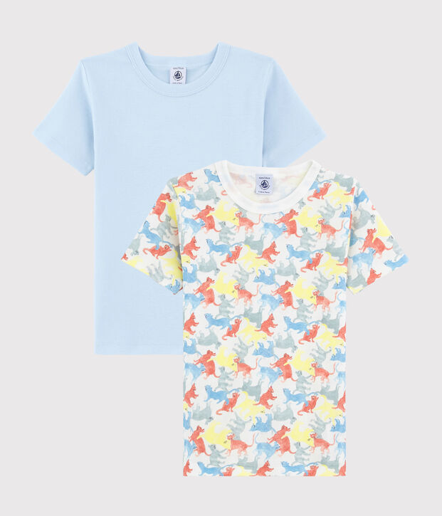 Lot de 2 tee-shirts manches courtes imprim&eacute; chats petit gar&ccedil;on en coton biologique multicouleur
