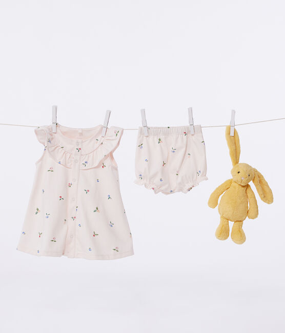 Robe bébé en coton à manches courtes et bloomer imprimé fruits rose FLEUR/blanc MULTICO