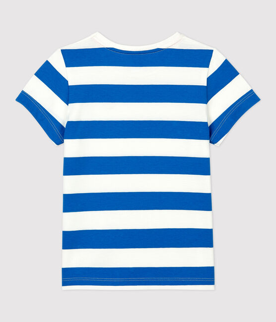 Tee-shirt manches courtes en coton enfant fille bleu RUISSEAU/blanc MARSHMALLOW