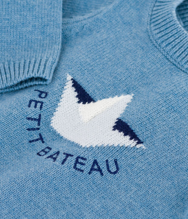 Pull b&eacute;b&eacute; en laine et coton &agrave; motif bateau bleu/multicouleur