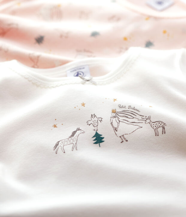 Lot de 2 tee shirts manches longues imprim&eacute; princesse petite fille en coton multicouleur