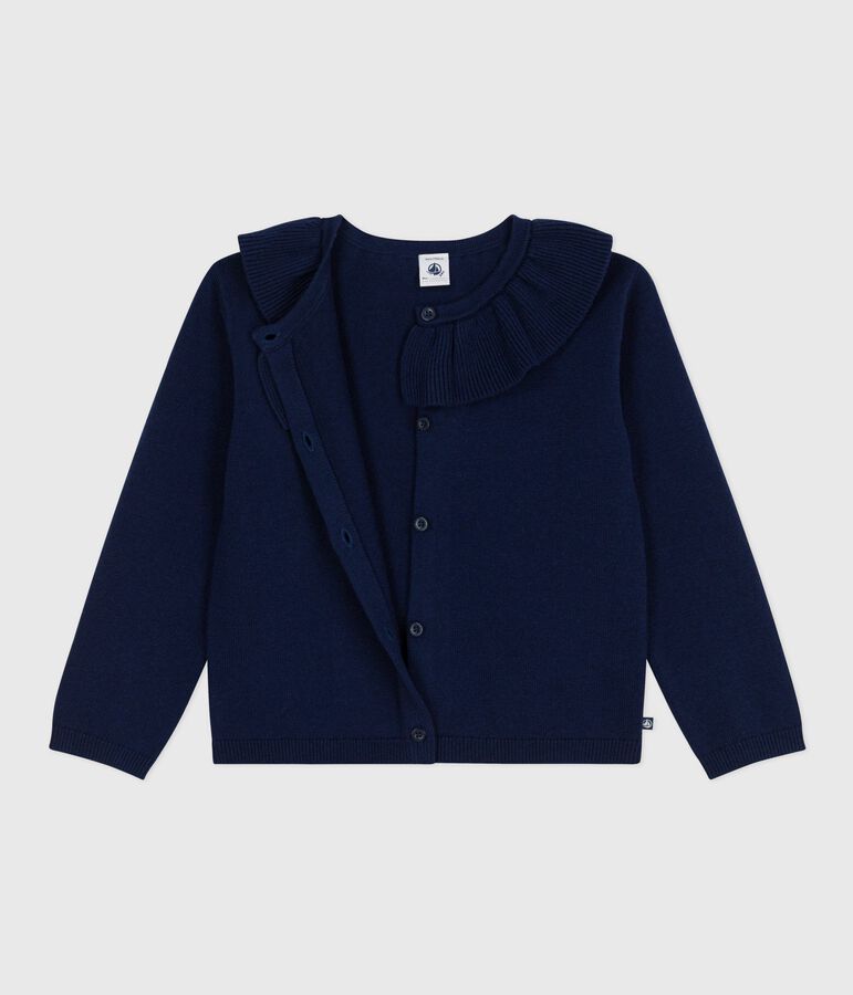 Cardigan enfant en laine et coton uni bleu SOIR