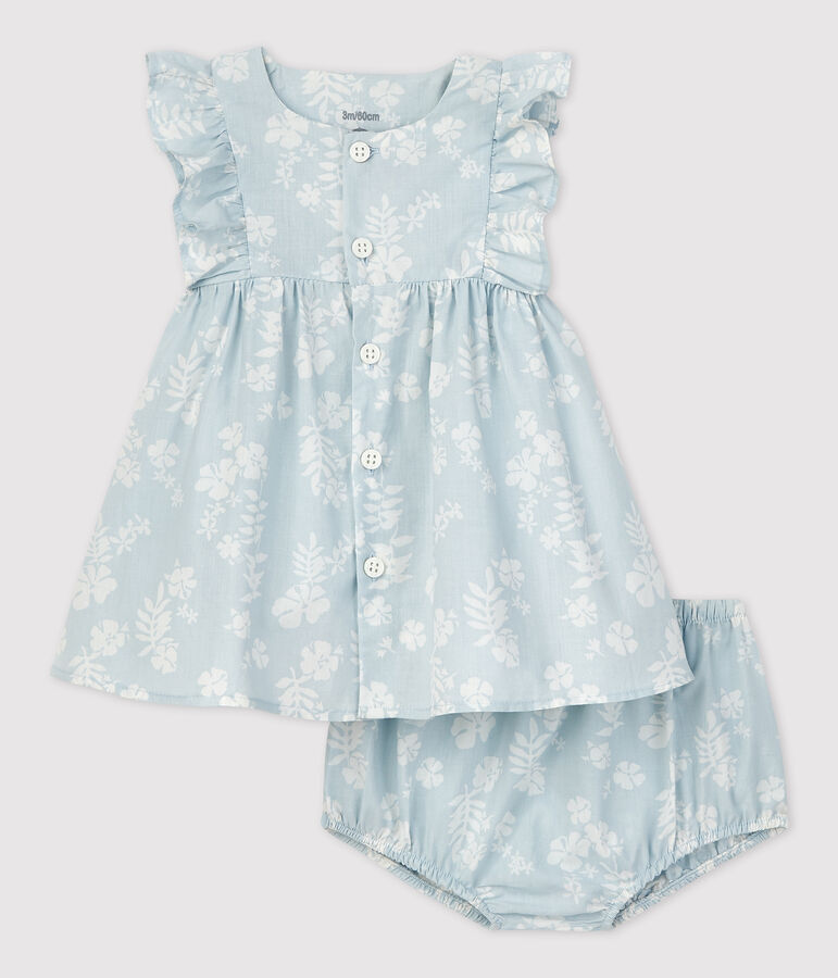 Robe avec bloomer imprim&eacute; Hawa&iuml; en popeline bio b&eacute;b&eacute; PLEINAIR/ MARSHMALLOW