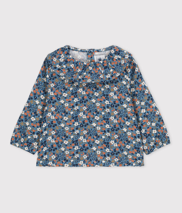 Blouse manches longues b&eacute;b&eacute; imprim&eacute;e en gaze de coton bleu/multicouleur