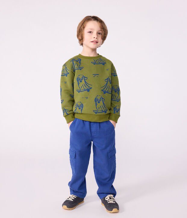 Sweatshirt enfant en coton imprim&eacute; bleu/bleu