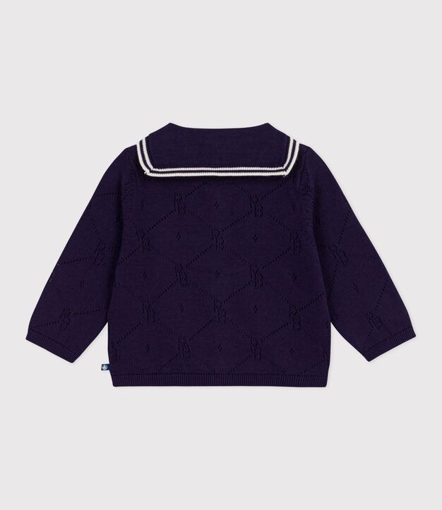 Cardigan b&eacute;b&eacute; &agrave; col marin en coton ajour&eacute; bleu marine