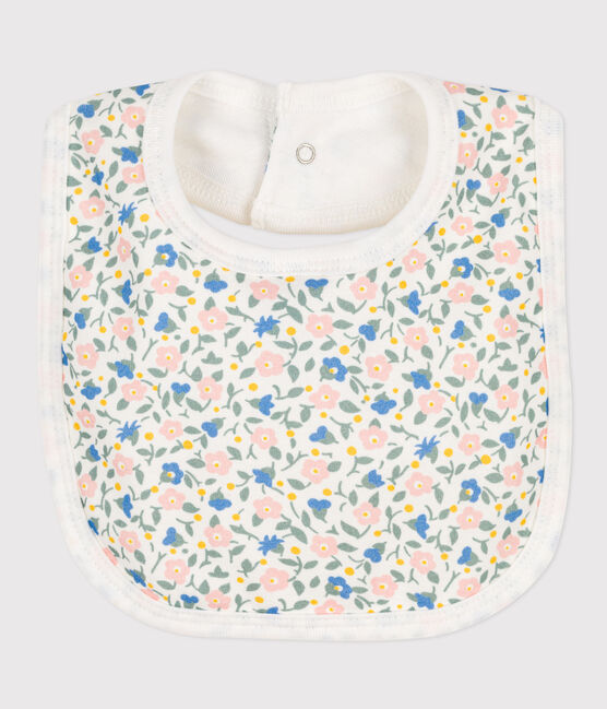 Bavoir unitaire fleurs en coton blanc MARSHMALLOW/blanc MULTICO