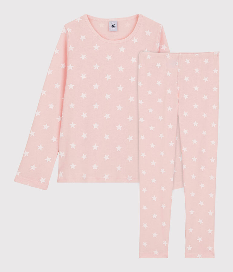 Pyjama imprim&eacute; &eacute;toiles petite fille en coton rose MINOIS/blanc MARSHMALLOW