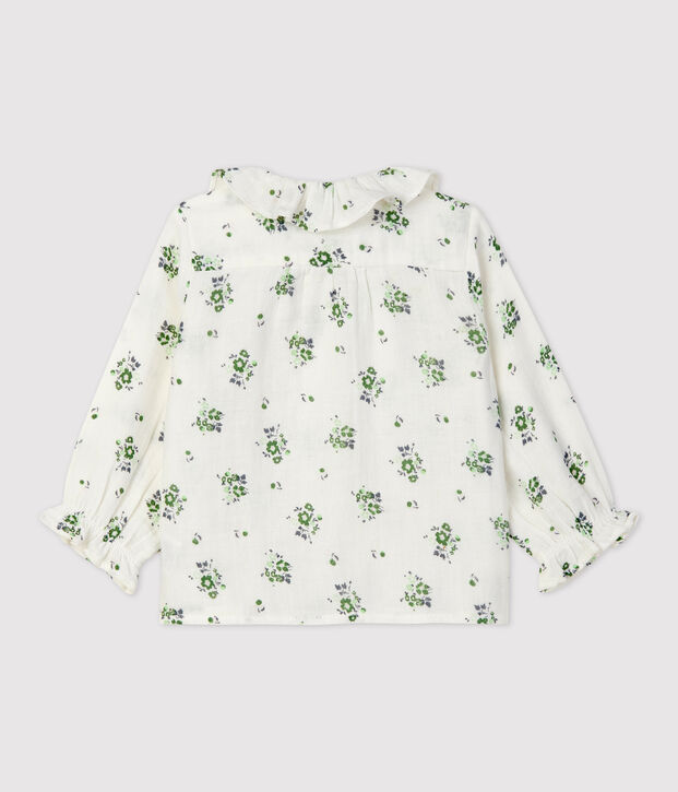 Blouse imprim&eacute; fleuri en gaze de coton bio b&eacute;b&eacute; blanc/multicouleur