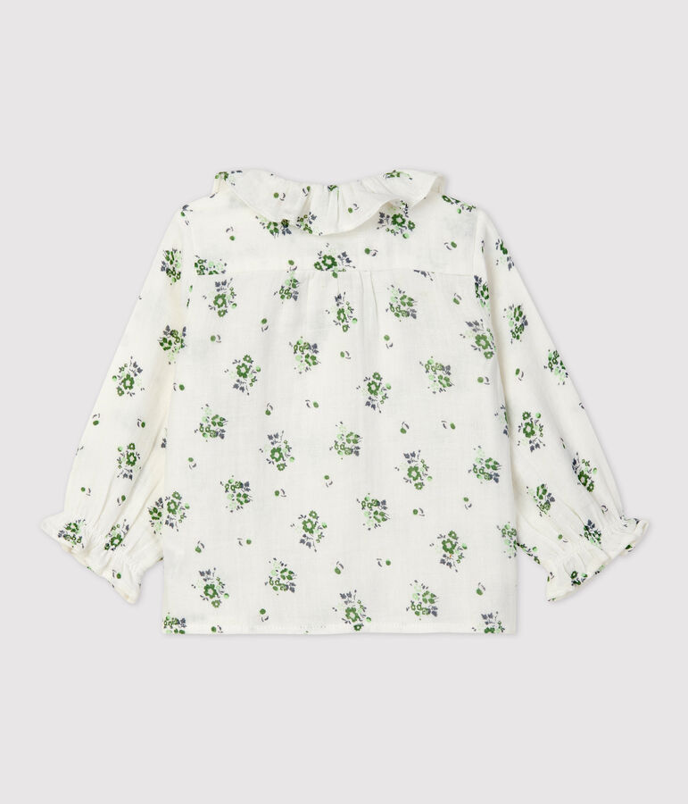 Blouse imprim&eacute; fleuri en gaze de coton bio b&eacute;b&eacute; blanc MARSHMALLOW/blanc MULTICO