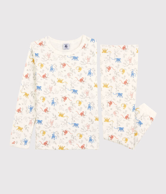 Pyjama singes multicolores en tubique enfant blanc MARSHMALLOW/blanc MULTICO