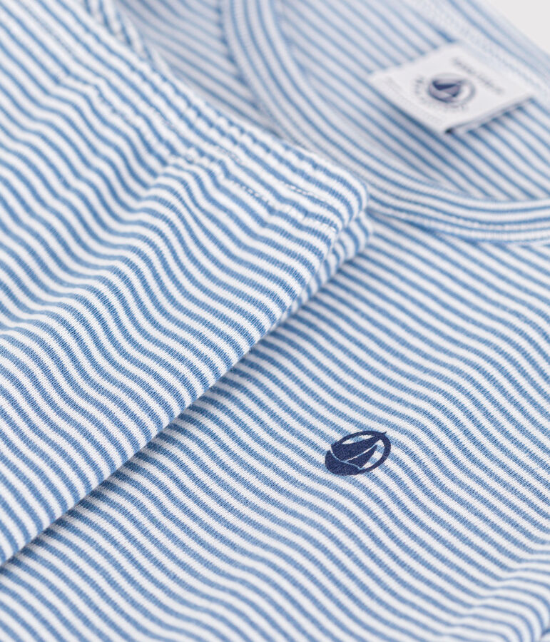 Pyjama en coton ray&eacute; enfant bleu BEACH/ MARSHMALLOW