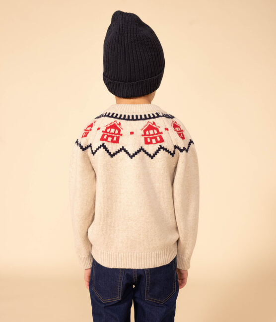 Pull jacquard en laine et coton enfant fille / garçon beige MONTELIMAR/blanc MULTICO
