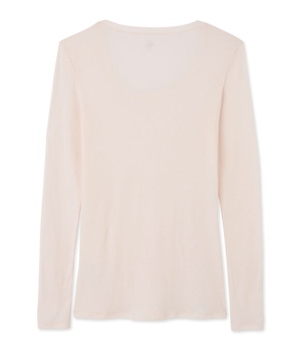 Tee-shirt manches longues femme en coton l&eacute;ger rose