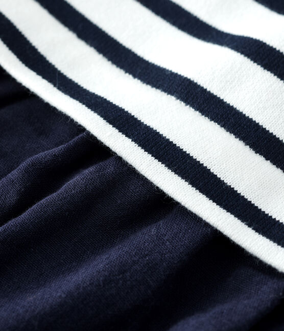 Robe bi-matière en gaze de coton et jersey épais bio bébé blanc MARSHMALLOW/bleu SMOKING