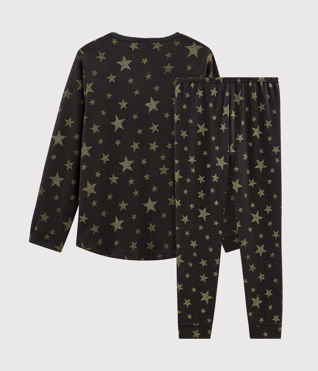 Pyjama petite fille en c&ocirc;te gris/jaune