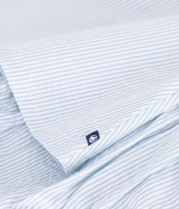 Robe b&eacute;b&eacute; en coton manches courtes et son bloomer, ray&eacute;s bleu/bleu