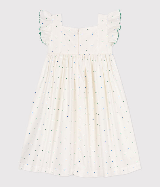 Robe longue sans manche enfant en coton à pois blanc MARSHMALLOW/blanc MULTICO