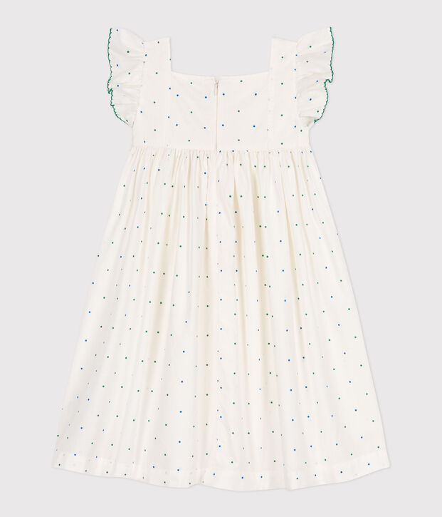 Robe longue sans manche enfant en coton &agrave; pois blanc/multicouleur