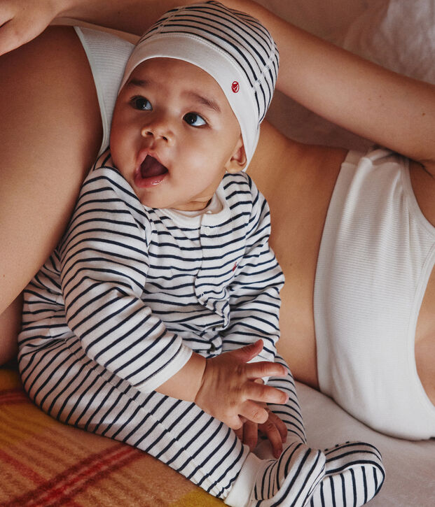 Bodyjama &agrave; rayures en coton blanc/bleu
