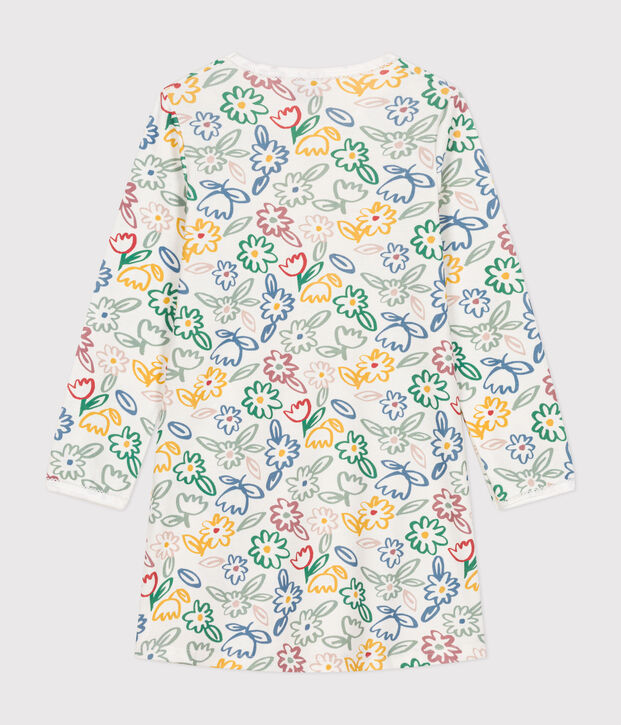 Chemise de nuit en coton motif fleurs enfant blanc/multicouleur