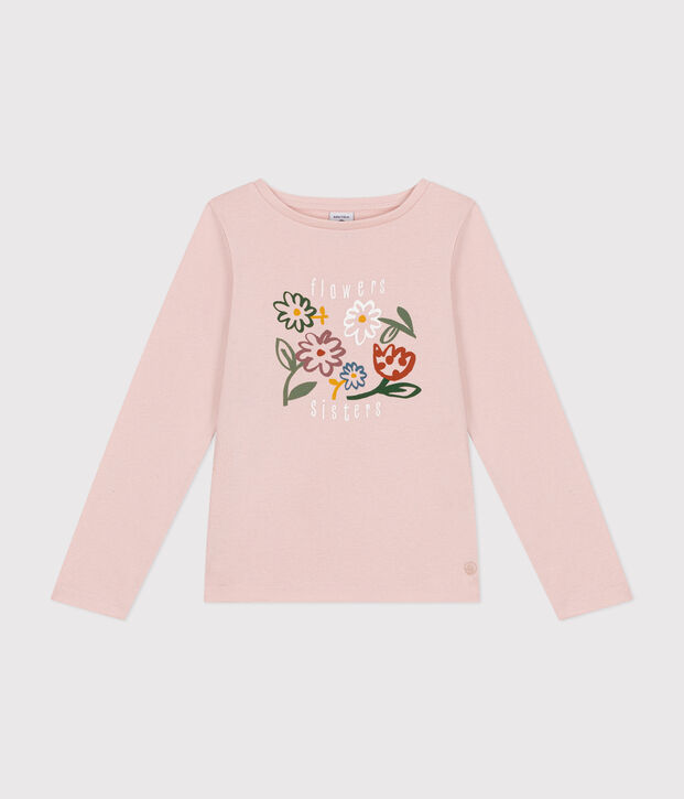 Tee-shirt manches longues en c&ocirc;te enfant fille rose
