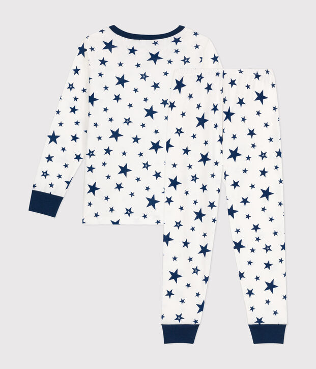Pyjama en coton imprim&eacute; &eacute;toiles enfant blanc/bleu