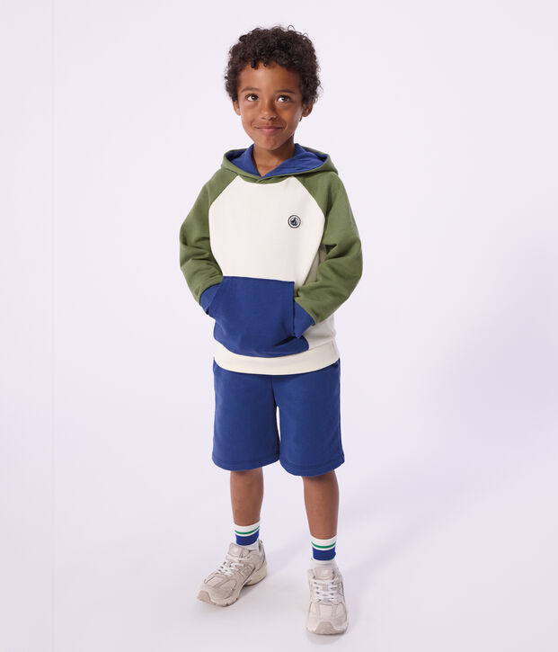 Sweatshirt &agrave; capuche enfant en coton &eacute;cru/multicouleur