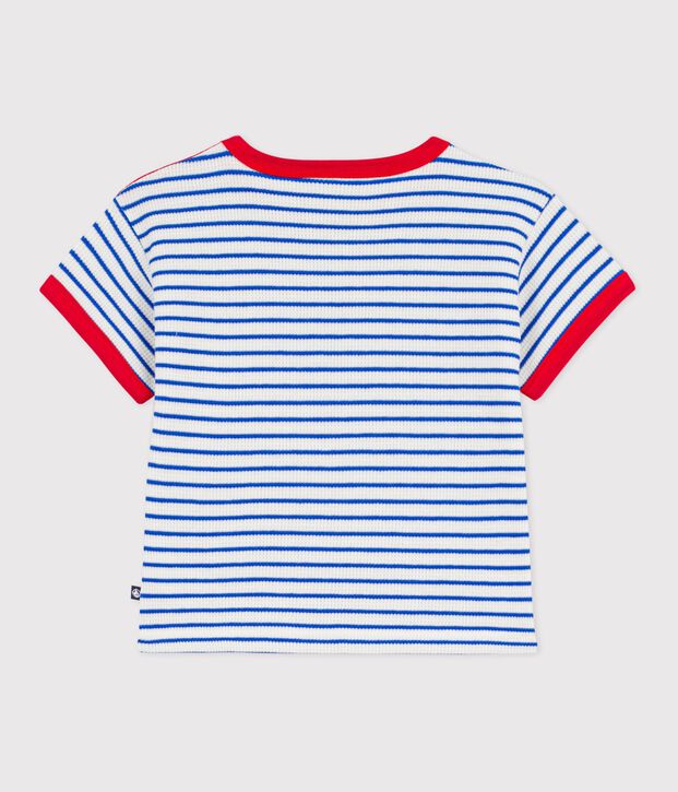Tee-shirt b&eacute;b&eacute; en coton manches courtes, ray&eacute; bleu/bleu