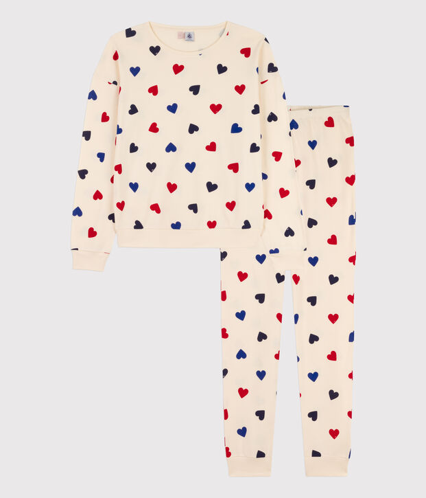 Pyjama c&oelig;ur en coton femme &eacute;cru/multicouleur