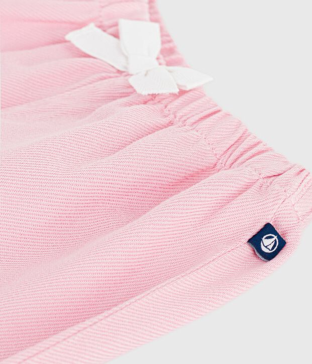 Pantalon b&eacute;b&eacute; en coton souple, uni rose clair