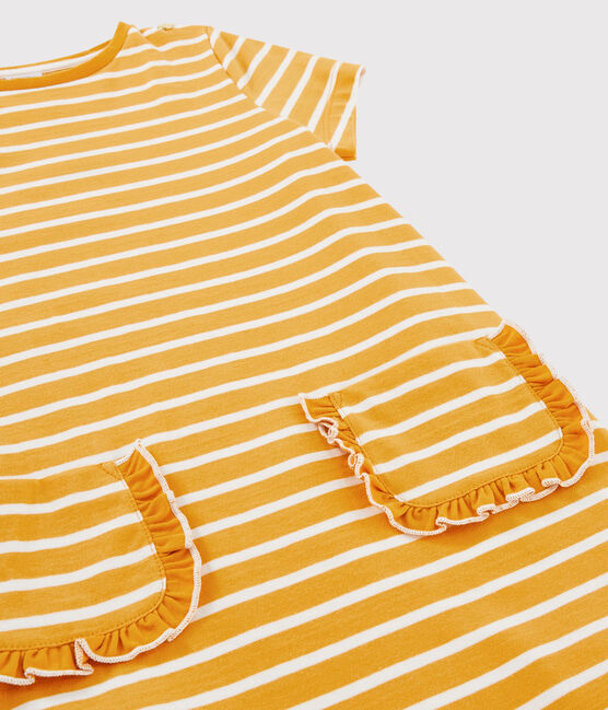 Robe manches courtes enfant fille jaune BOUDOR/blanc MARSHMALLOW