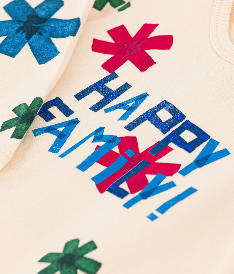 Pyjama b&eacute;b&eacute; happy family en molleton &eacute;cru/multicouleur